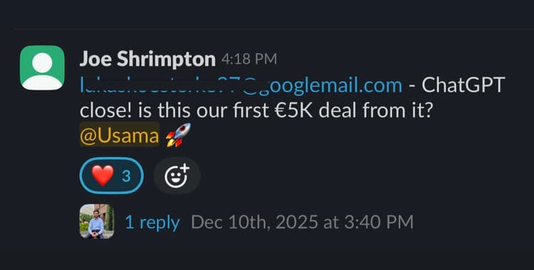 Client Slack message about first ChatGPT close